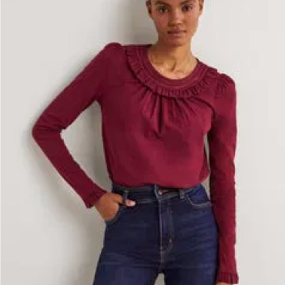 BODEN Frill Trim,chic Top 100% cotton